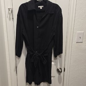 Black Button-Up Dress with Belt
